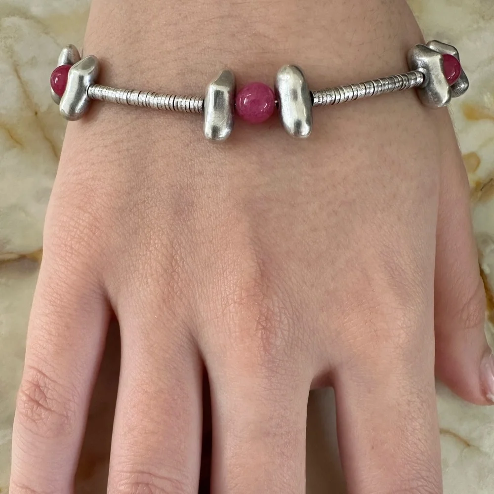 Silver and Pink Jade Bracelet​